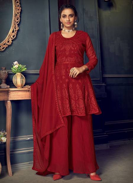 Dark Red Colour RANGAT Heavy Designer Party Wear Fox Georgette Fancy Sharara Suit Collection 201
